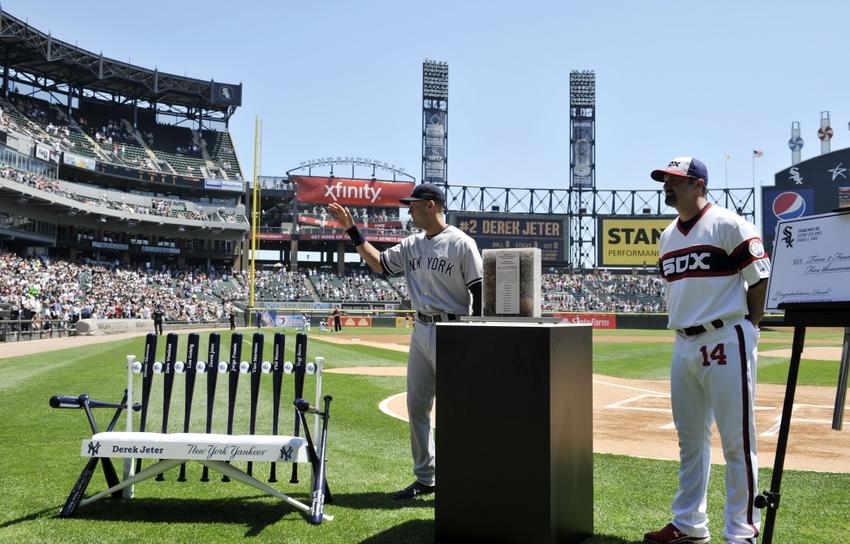 Derek Jeter was honored, along with White Sox captain Paul Konerko, before his final game in Chicago.