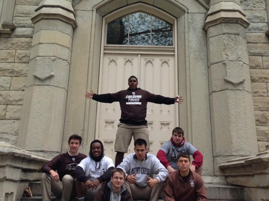 Mr. Sean Sweanys Junior Caravan Day group  pose for a photo in front of the Chicago Water Tower.
