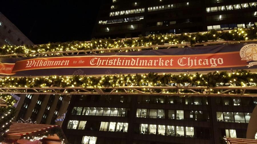 The beautiful calligraphy on the main sign welcomes visitors to this years Christkindlmarket. 