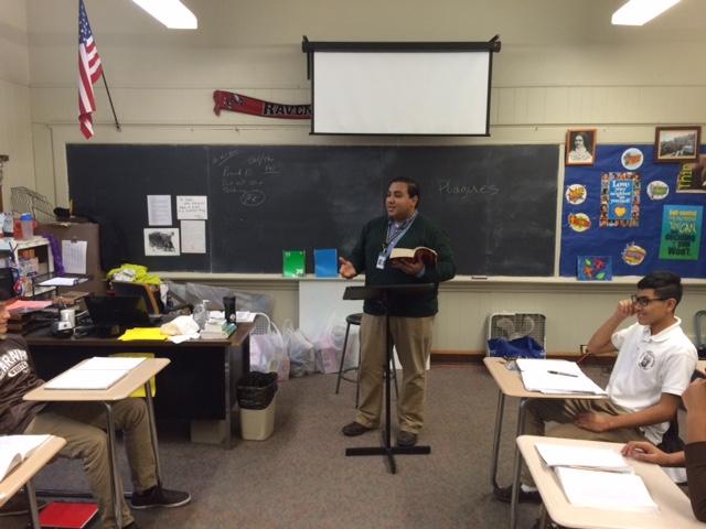 Mr. Nuñez teaches freshman theology classes in his first year at Mount Carmel 