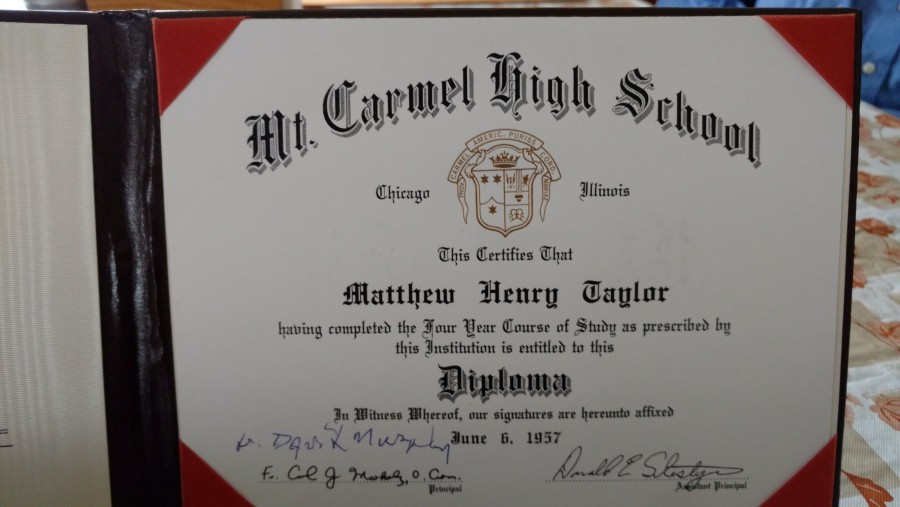Through the persistence of his classmate Jim ODonnell, Matt Taylor 57 finally received his Mount Carmel diploma in 2007.