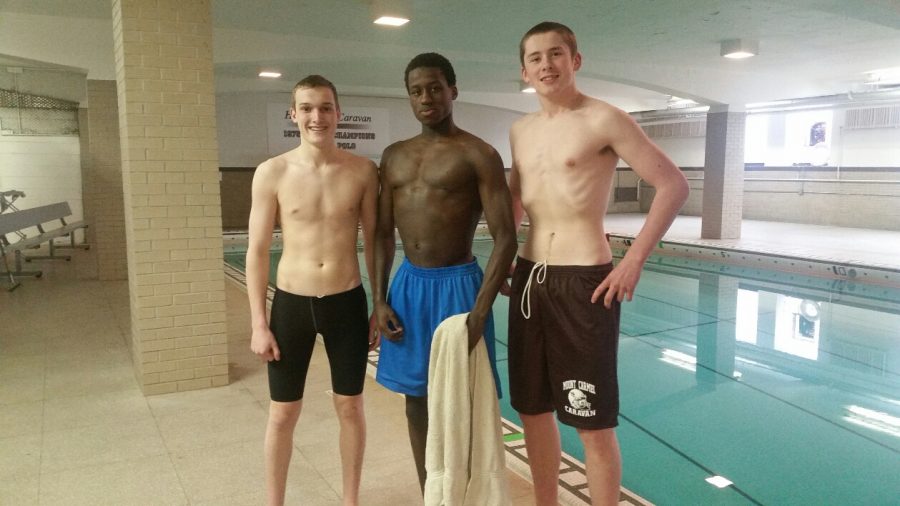 Water polo players (left to right) Quinn Kelly, Isaiah Williams, and Andrew Walsh are excited to be a part of a rising water polo program.