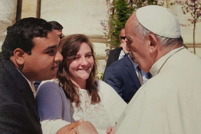 Mount Carmel Theology teacher Lorenzo Nuñez and his wife had the special opportunity to receive a blessing from Pope Francis in March. (Photo provided by Lorenzo Nunez.) 
