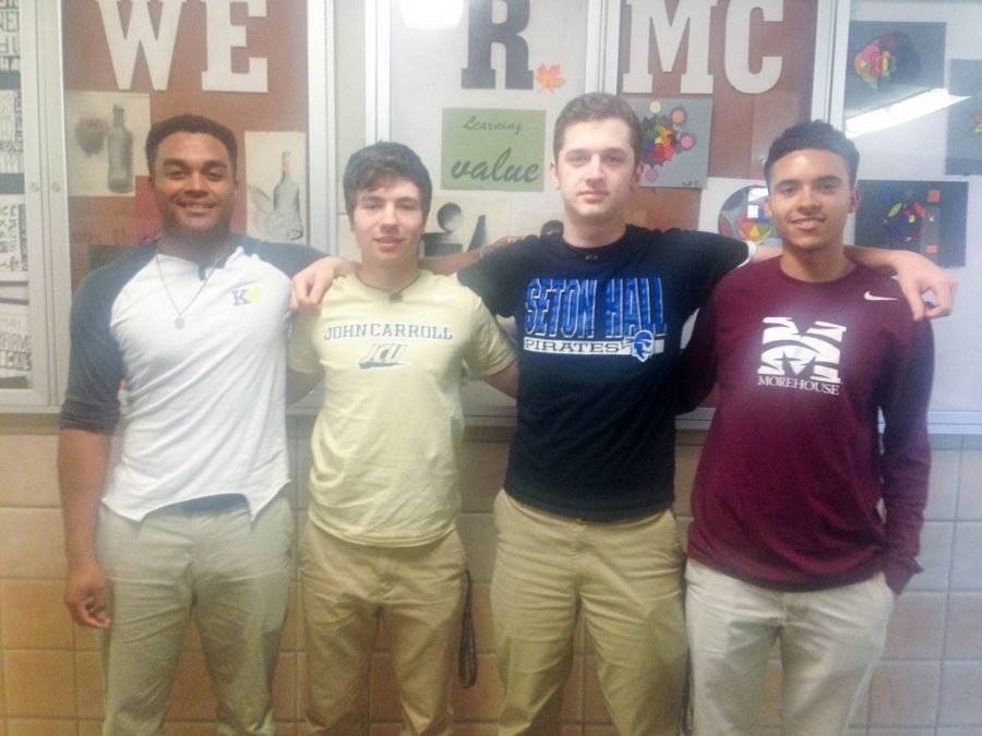 Many Caravan seniors, including Justin Woodard (Knox College), Jacob Lenti (John Carroll University), Jacob Marzo (Seton Hall University) and Corbin Chube (Morehouse College) took part in College T-shirt Day on May 1, as they finalized their college choices for next year. 