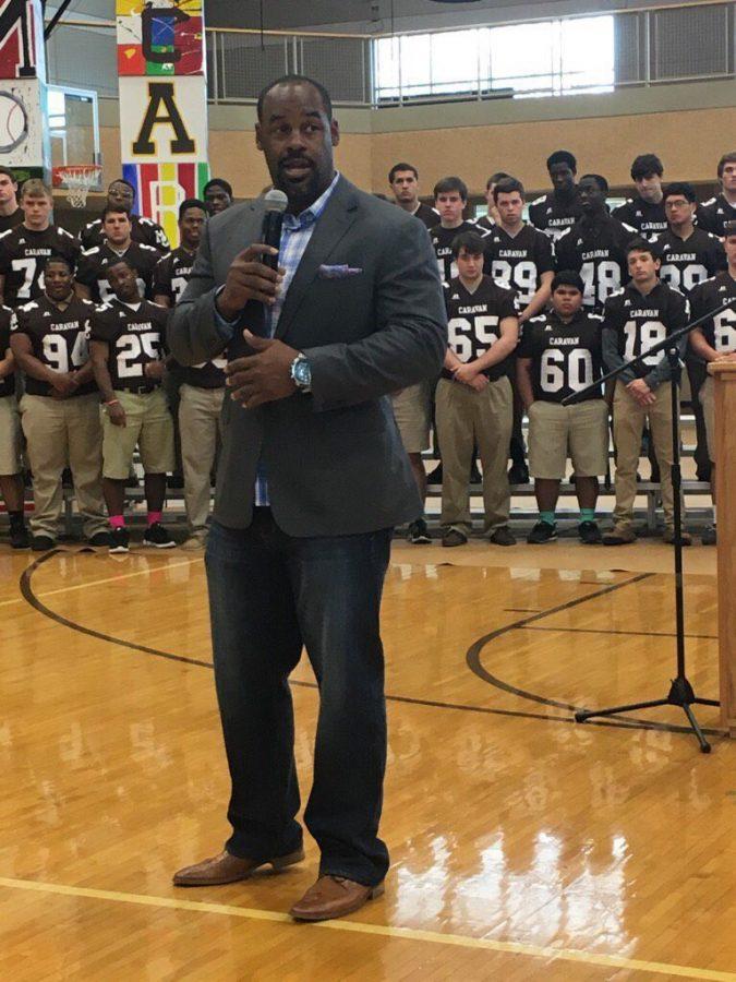 Donovan McNabb 94 returned to Mount Carmel to present a golden football representing his participation in Super Bowl XXXIX.