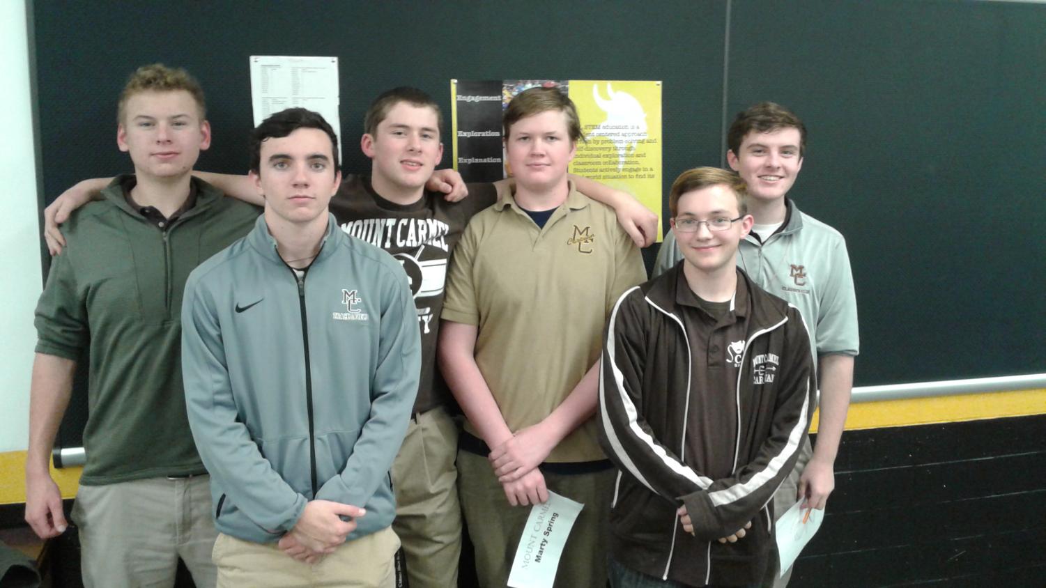 Varsity Scholastic Bowl Team left to right: Anthony Zralka, Thomas Jacobs, Andrew Walsh, Marty Spring, Luke Ehrenstrom, and Nate Finn.