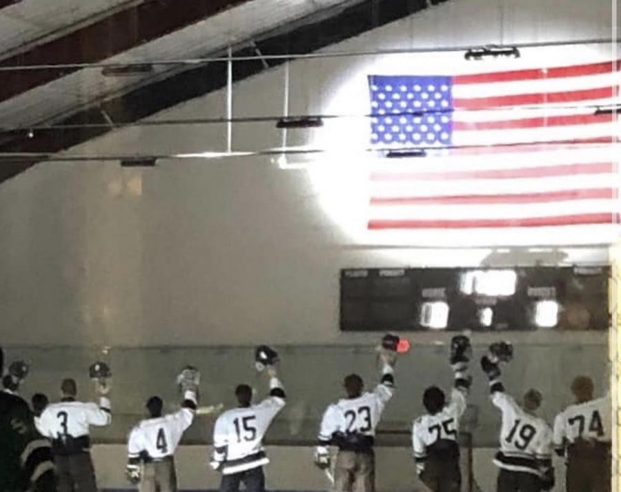 Hockey team in line for the national anthem