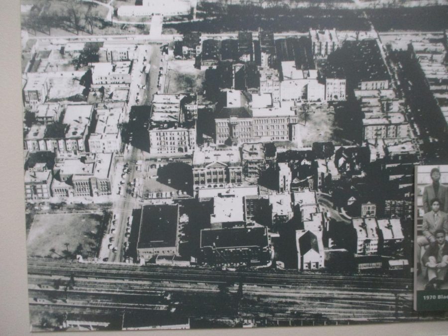 An aerial view of the Mount Carmel campus in the 1960s portrays a very different neighborhood.
(Centennial Hall timeline photo)