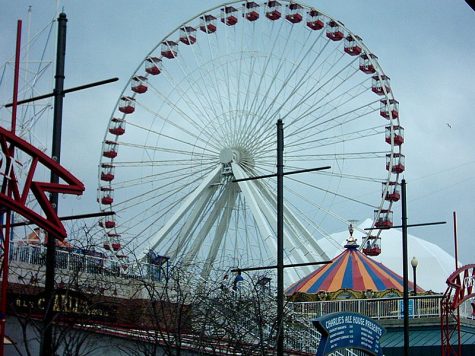 Navy Pier, with its massive ferris wheel,  is one of many local attractions that must await the end of COVID-19 restrictions.  (Photo credit:  E. Kvelland via Wikimedia Commons under Creative Commons license.)