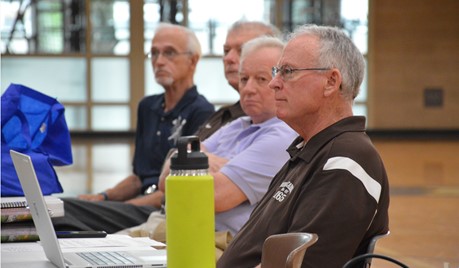 Terry Stadler, MC Class of 65, arranged for a group of classmates to speak to MC juniors about their experiences in the Vietnam War. Pictured (left to right) are Jay Crissey, Jerry McGovern, John Cavanaugh and Stadler.