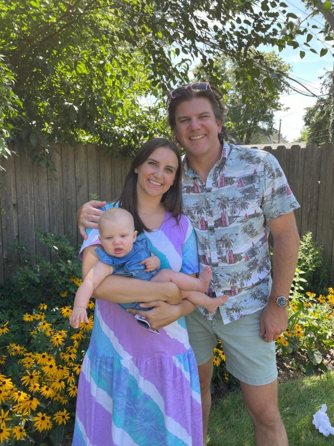 New math teacher Mr. Petrich stands with his wife and daughter.