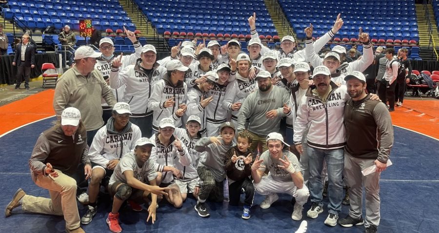 The Caravan wrestling team after winning a team state title, February 26th, 2022.