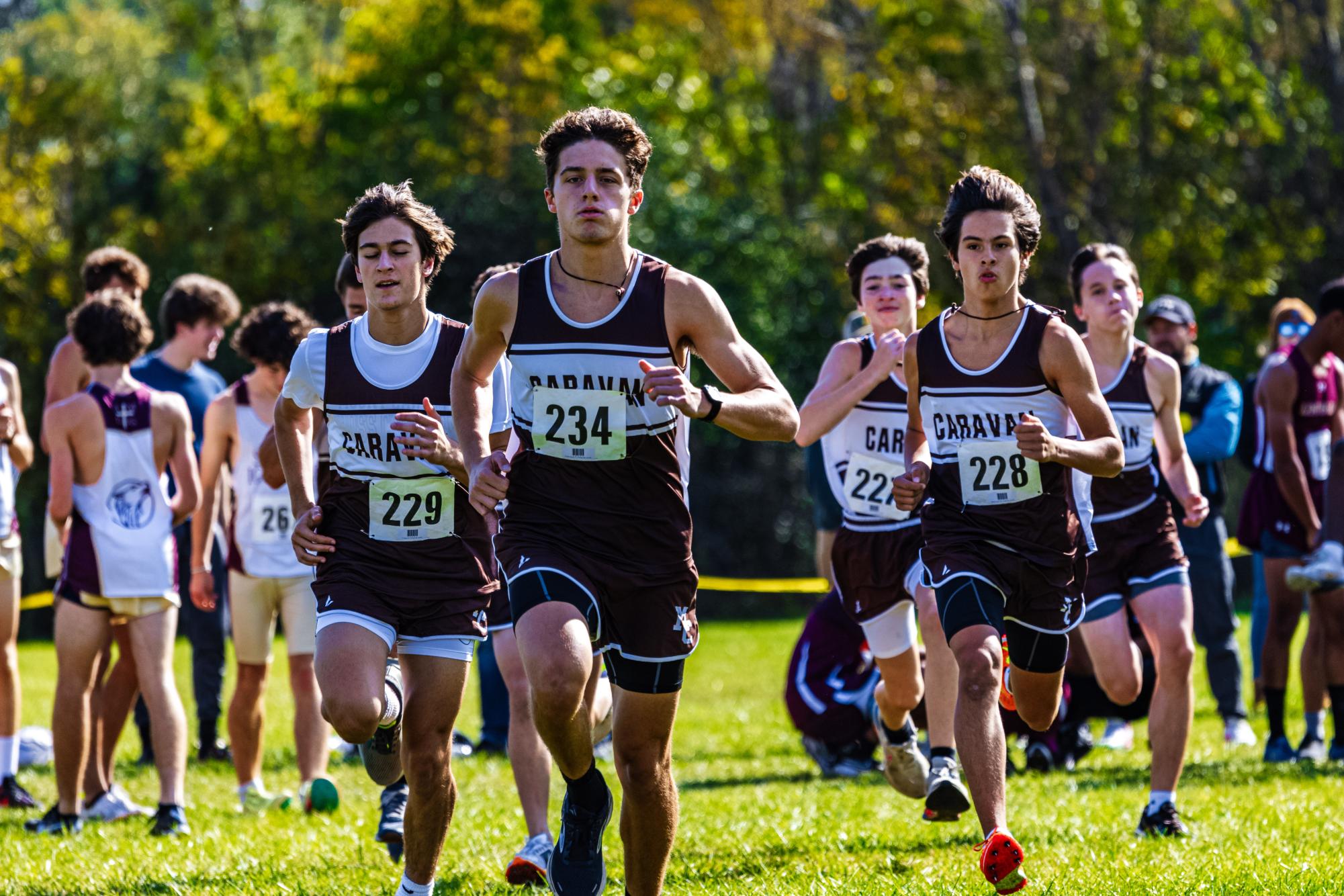 Junior Chirstos Dimas leads the pack of Caravan runners at a race this season.
