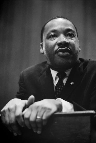 Dr. King speaks at a press conference in 1964. (Library of Congress)