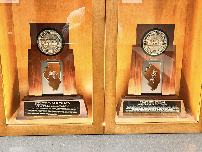 The two state championship trophies that were won this year. 

