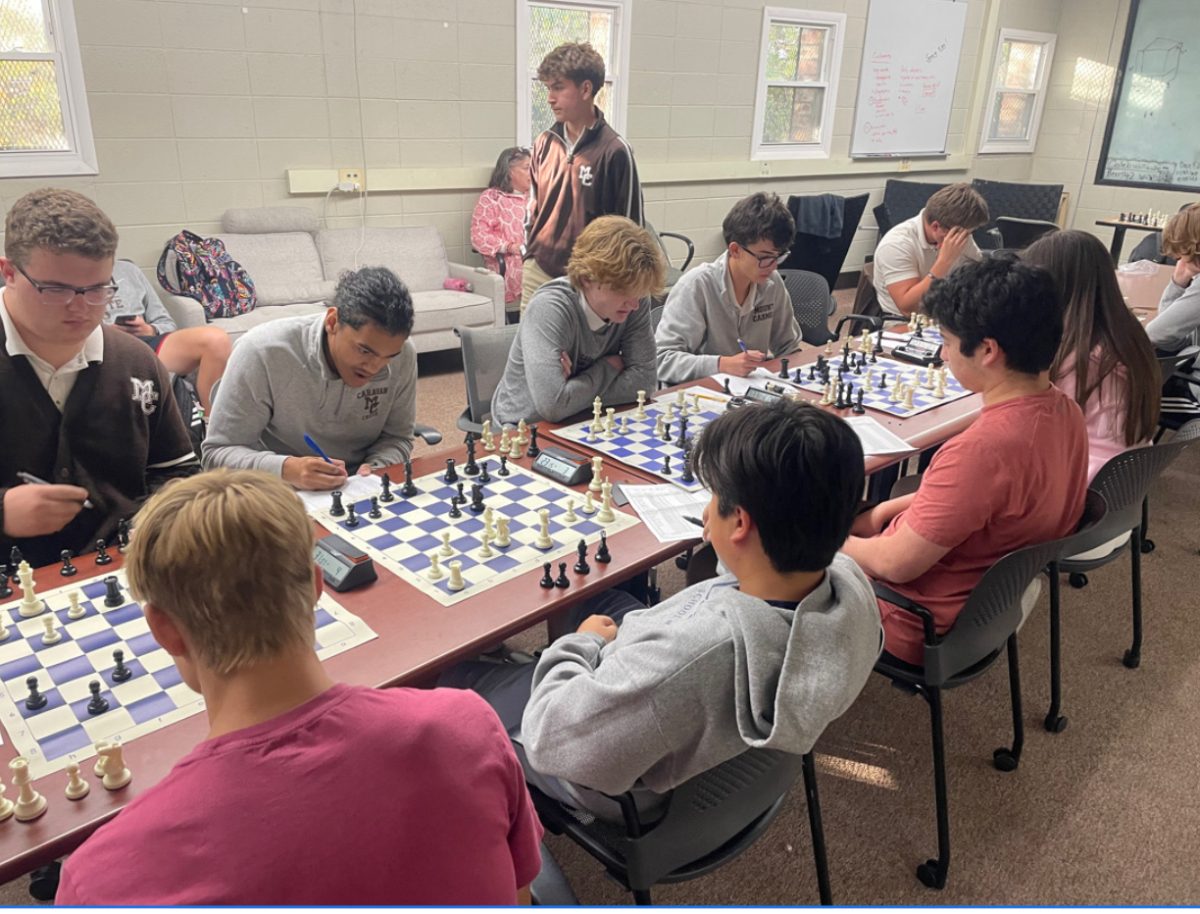 Declan Deering (top row, third from left) competing in a chess match against Latin School on Tuesday, October 22.
