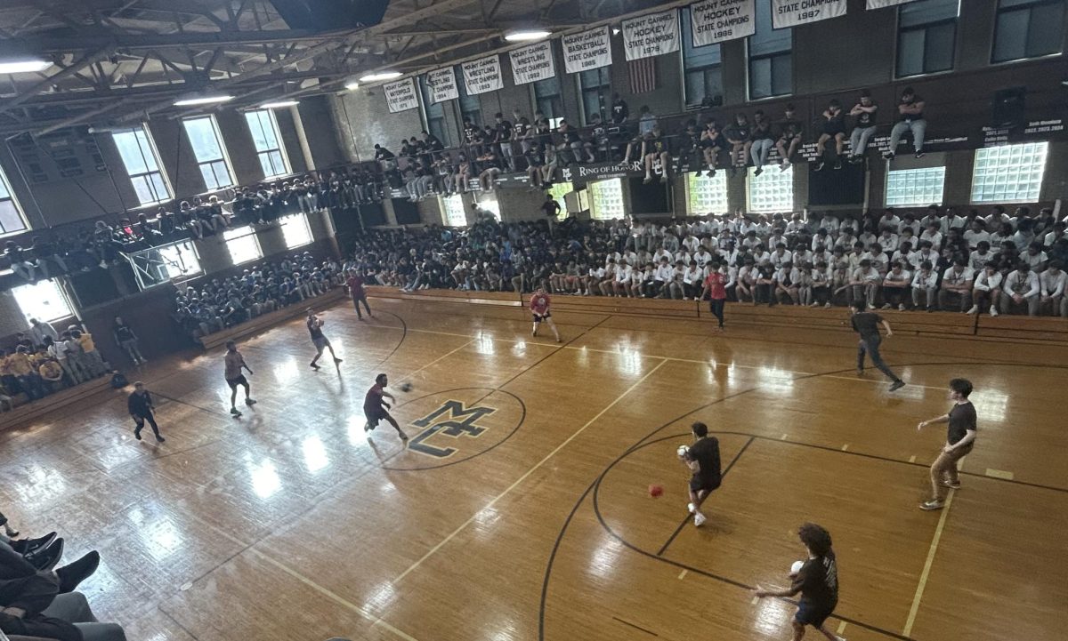 The faculty/student dodgeball game in Alumni Gym is always a big hit during Spirit Week.