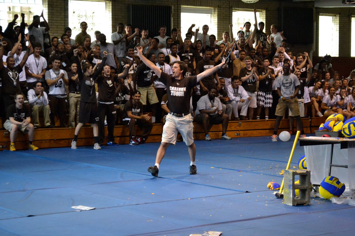 Mr. Hansen gets the crowd pumped up during a spirit week event. He was known to be very involved during these school activities, and was always willing to smash a pumpkin for a homecoming pep rally, or sing his heart out during the annual St. Baldrick’s Foundation fundraising event. 
