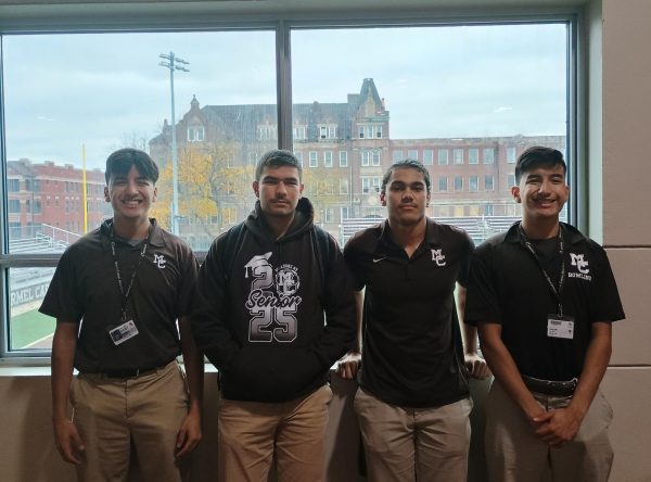 (from left) Aiden Correa, Julian Velasquez, Jordan Whaley, and Angelo Correa have selected top colleges to attend through the Posse Scholarship.