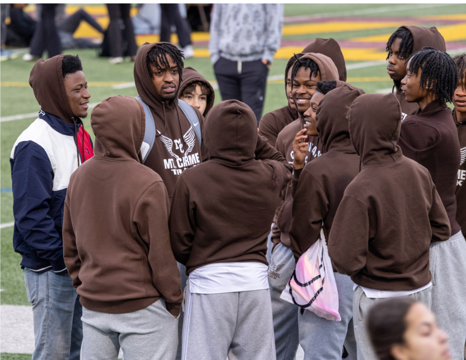 The Caravan track team gathers before a meet.

