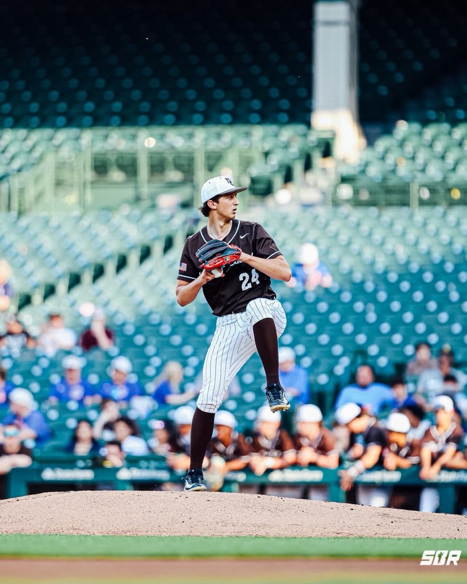 Jacob Matise throws a pitch for the Caravan against Brother Rice on April 23, 2026.
